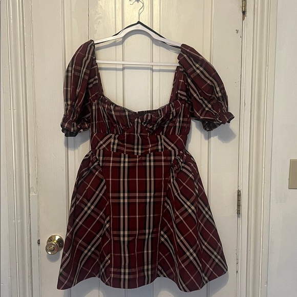 Anthropologie Maeve maroon plaid tartan burgundy mini dress size xs nwt - Picture 4 of 8